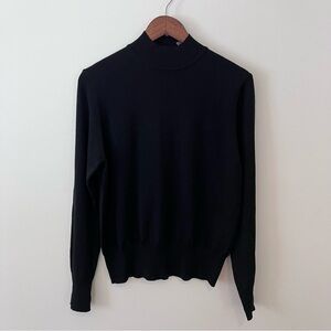 Kate Hill Italian Made Black Merino Wool Mock Neck Sweater Sz. L Preppy Capsule